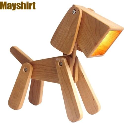 Modern Wood Puppy Table Lamps for Bedroom Art Deco Children Room Desk Lamp Home Deco Bedside Lamp Christmas Gift Light Fixture