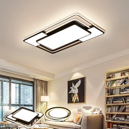 Modern LED Ceiling Lights Black Dimmable With Remote Square Rectangle Lighting Led Ceiling Lamps for Living Room Bedroom Kitchen