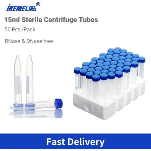 50 Pcs Plastic 15ml Sterile Centrifuge Tube With Screw Cap