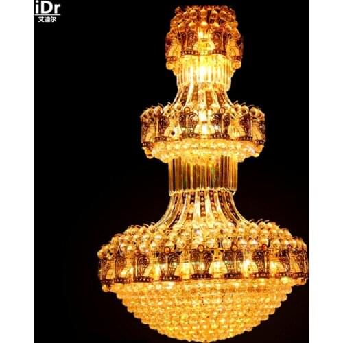 LED Crystal Light modern luxury villa penthouse floor golden hotel lobby hollow large lamp gold Chandeliers Lmy-0248
