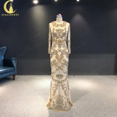 JIALINZEYi Long Sleeves Elie saab Luxurious Beads Crystal Mermaid Floor Length Party dress Evening dresses