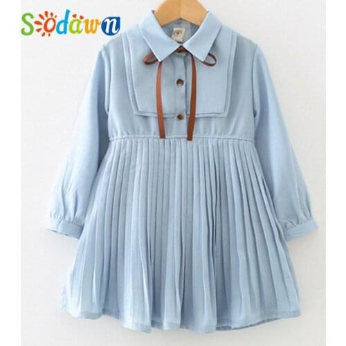 Sodawn Spring Autumn Long Sleeve Pleated Dress Children Dresses Girl Clothes Kid Clothes Girl For 3-7 Years