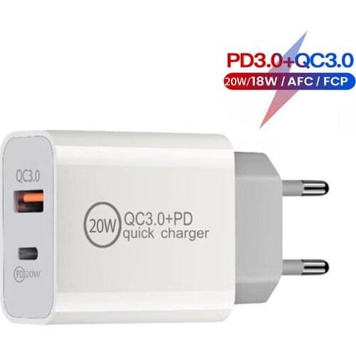 USB/PD Power Adapter Charger US EU Plug PD QC3.0 20W/18W Smart Phone Fast Charger for iPhone 12 11 Pro Max HUAWEI Charger