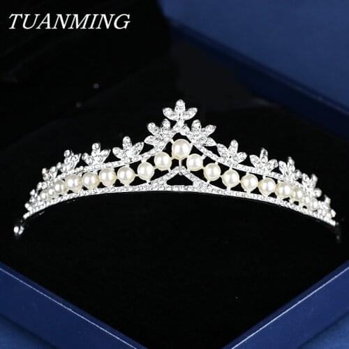 Pearl Crown For Girl Headbands Crystal Flower Princess Crown On Head Adornment Bride Hair Accessories