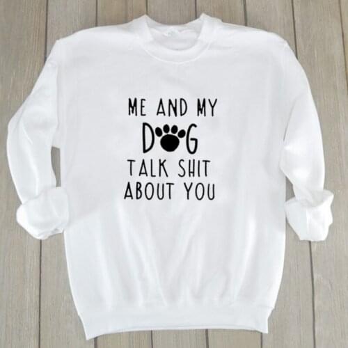 Kawaii Me and My Dog Talk about You Long Sleeve Top Mom Women Sweatshirt Pullover Plus Size O neck Cotton Female Mother Clothing