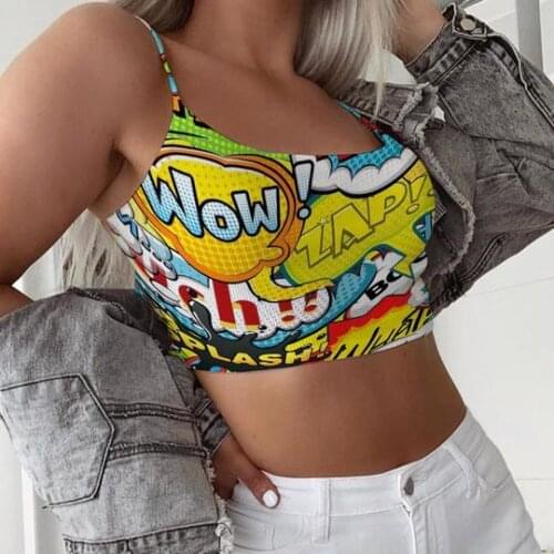Womens Vest Cropped 2020 New Fashion Crew Neck Sleeveless Letter Heart Print Short Sling Camisole Slim Hot Summer Womens Tops