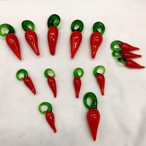 10PCS Handmade DIY Red Pepper Glass Pendant Lampwork Beads Pendant For Women Earrings Necklaces Bracelets Jewelry Making
