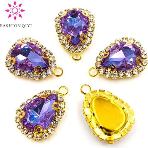10pcs/pack 10X14mm Gold bottom Crystal Violet teardrop Single hole Crystal button high quality sew on rhinestones diyClothing