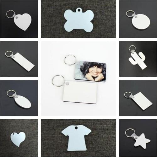 11 Styles Sublimation Blank Keychain MDF Wooden Key Pendant Thermal Transfer Double-sided Key Ring White DIY Gift Key Chain
