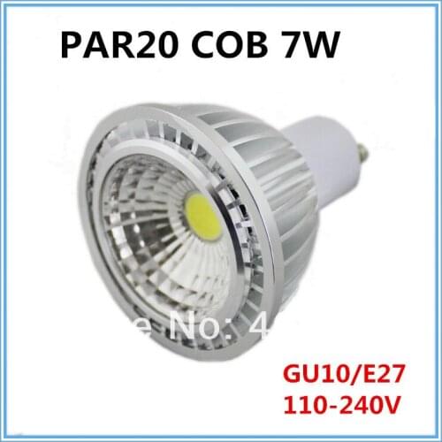 30pcs x wholesale high power 110v - 240V dimmable 7w cob par20 led e27 gu10 spotlight bulb lamp pure White/Warm white