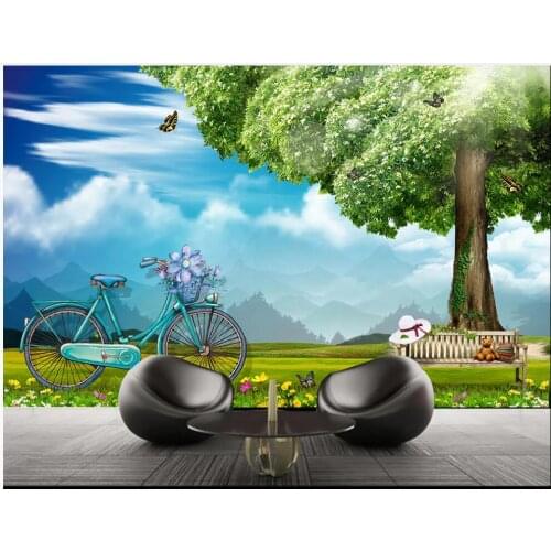 3d photo wallpaper custom mural Fresh blue sky and white clouds big tree home decor living room wallpaper for walls 3d
