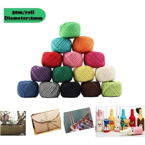50M/Roll Natural Jute Rope Twine Burlap Hemp String Party Supplies Wedding Decor Gift Wrapping Thread DIY Handmade Craft Cords