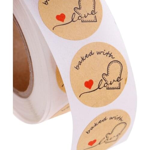 500 Labels Per Roll Cute Stickers For Seal Labels Handmade Sticker Round Natural Kraft Baked With Love Stickers