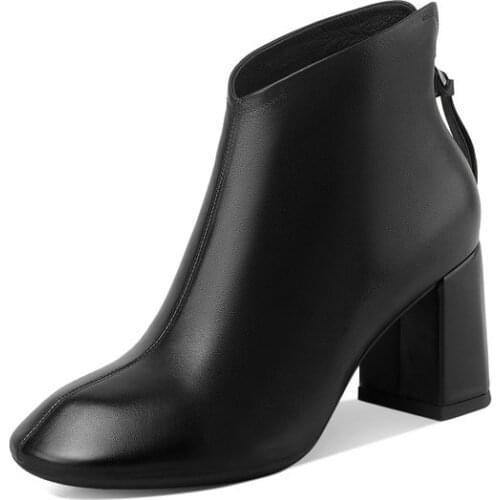 Ankle Boots Women Autumn Winter Genuine Leather Boots Party Office Shoes Woman Round Toe Zipper Short Boots