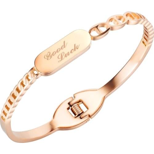 CYUE Wholesale European Rose Stainless Steel Good Luck Bangle For Women Fashion Jewelry Gift B020
