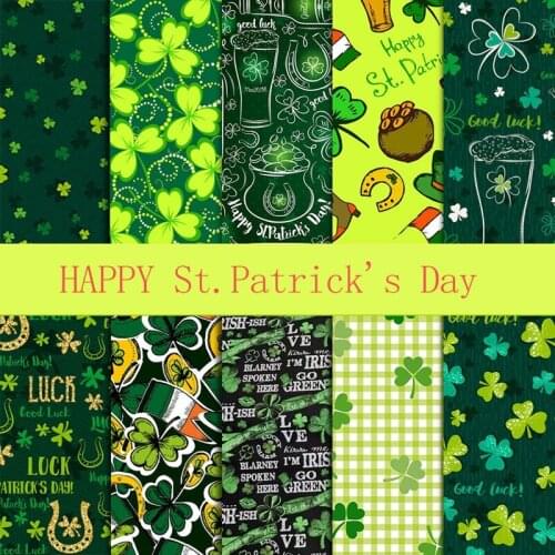 St. Patricks Day Irish Day Decorative Cloth 10 Pcs Clover Cotton Green Fabric Digital Printing Patchwork Sewing Accessories
