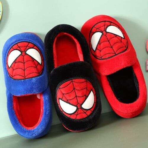 Spider Man Childrens Cotton Slippers Bag Heel Plush Boys' and Girls' Cartoon Cotton Shoes Home Indoor Non Slip Warm Shoes