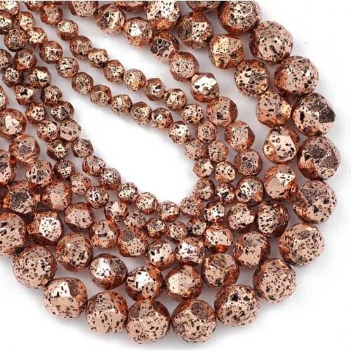 Ancient 14 Glod Volcanic Lava Natural Stone 6/8/10/12mm Faceted Round Spacer Loose Beads For Jewelry Making DIY Bracelet 15