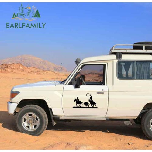 EARLFAMILY 58cm x 33.6cm Team Calf Roping Rodeo Horse Mustang Lasso Cowboy Interesting Vinyl Decal Big Car Sticker