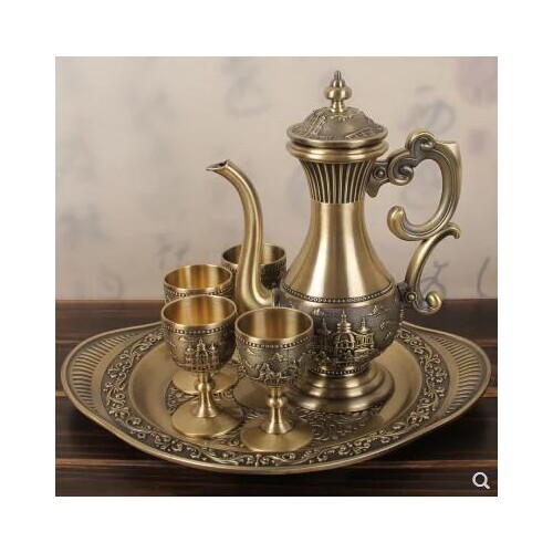 European 1pot 4cups and 1tray bronze metal decorative wine set beer brewing equipment whiskey set for drinking games JJ063