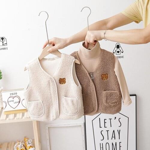 Boys and girls Teddy fleece vest 2020 autumn and winter all-match warm sleeveless fashion jacket