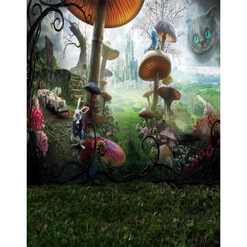 5x7ft Fairy Tale World Mushroom Cat Rabbit Photography Backdrops Photo Props Studio Background