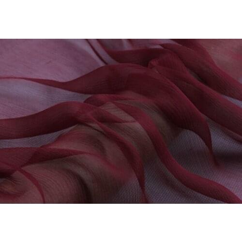 Howmay 100% pure silk fabric crinkle georgette 5m/m 135cm 51" dark red 98# lightweight soft tulle for scarf or dress