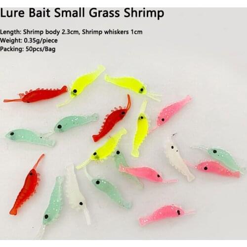 Artificial Shrimp Fishing Lure 50pcs 3.3cm Small Soft Shrimp Bait For Saltwater Freshwater Fishing Luminous Silicone Shrimp Bait
