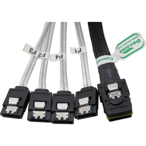 SAS Sata Cable SFF-8087 Mini SAS 4i 36P to 4SATA 7Pin Black Cable 50CM