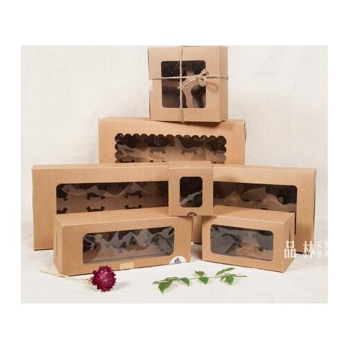 2 kind 6 Cupcake box and packaging paper cardboard kraft cake box with clear pvc window 8 cupcake 4 gift packing craft box party