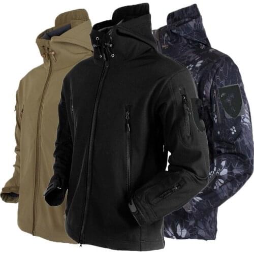 Army Shark Skin Soft Shell Tactical Jackets Men Windproof Waterproof Fleece Hooded Coats Military Camouflage Windbreaker Jacket