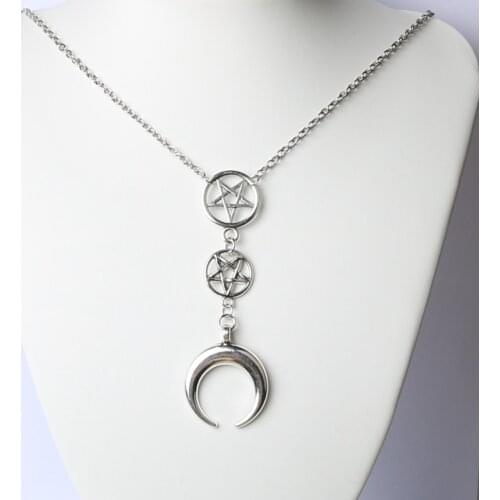 MOON PRIESTESS,crescent moon necklace,inverted pentagram,upside down moon,occult,esoteric,goth,gothic,satanic symbols