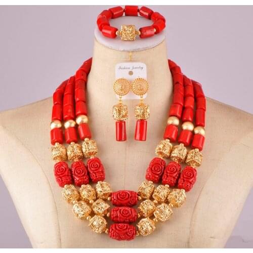 Fashionable red african coral beads jewelry set nigerian wedding coral set C21-28-05