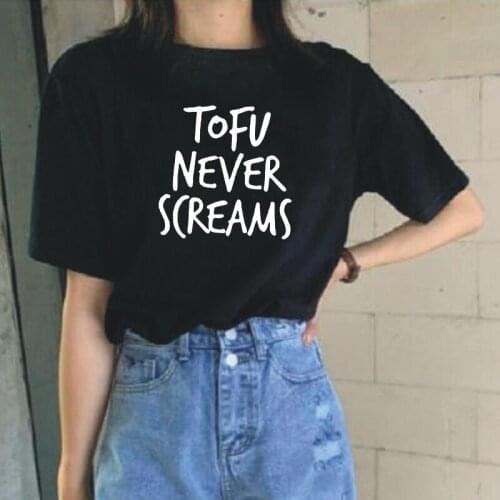 Fashion Plant Powered Women Tshirt Tofu Never Screams Animal Vegetarian Vegan Shirt Tee Shirt Femme Casual T-shirt Women Tops