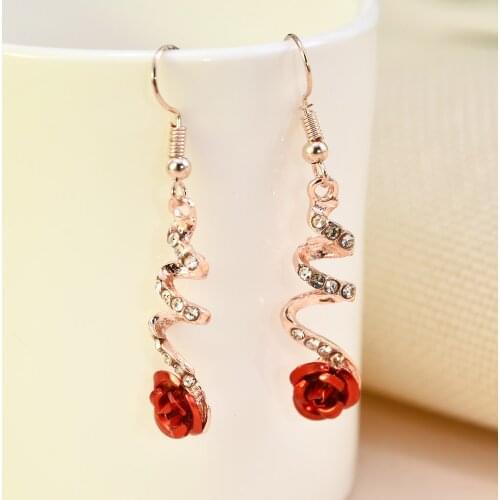 Korean New Fashion Hot Lover Rose Flowder Shape Pendant Rhinestones Crystal Earring Women Gilr Party Earring Jewelry Gift