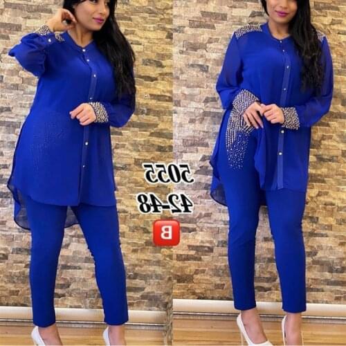 Autumn 2021 New African Women Long Sleeve Two Pieces Sets Top and Long Pant African Clothes Women XL-3XL