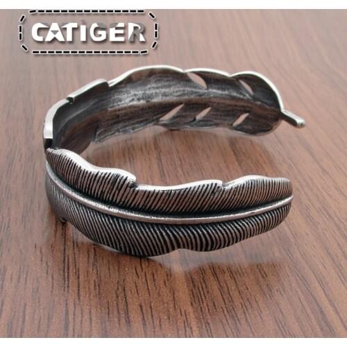 Punk 316L Stainless Steel Fashion Design Vintage Feather Bangle Popular Men Bracelet High Quality Jewelry