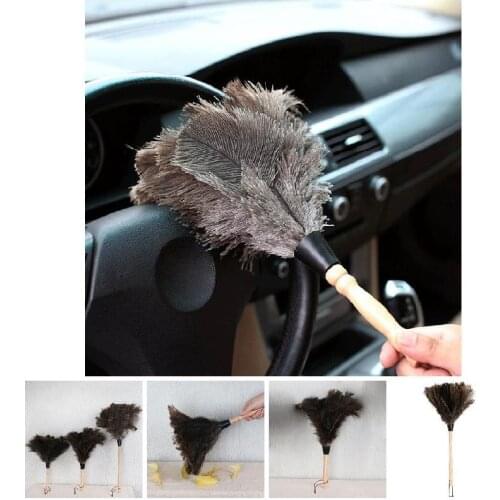 Feather Fur Brush Duster Dust Cleaning Tool Wooden Handle Anti-static Soft For Home FU
