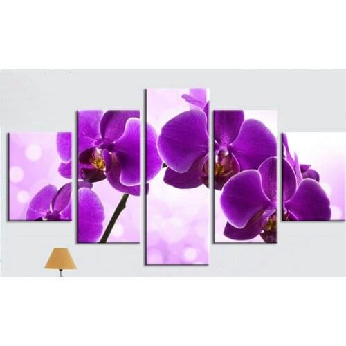 Pouple orchid Flower Diamond Embroidery Painting Rhinestone 5pcs Cross Stitch Pattern Home Decoration Mulit Picture Combination