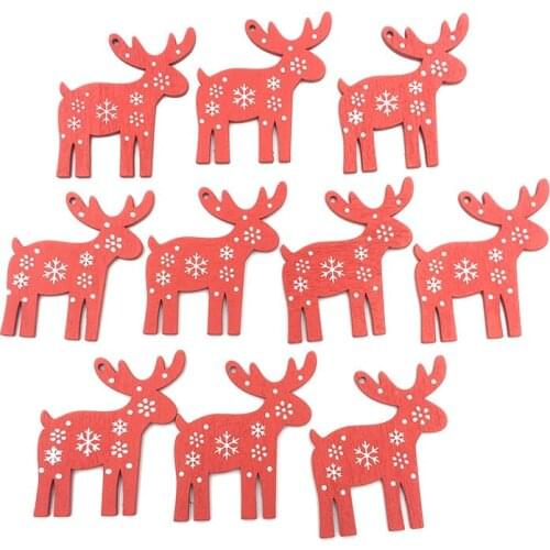 10PCS Unfinished Wood Christmas Ornaments with Holes Deer Cutouts Tag Tree Hanging Decorations