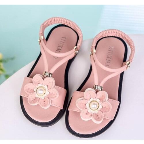 Girls' Sandals Summer New Flower Princess Sandals Childrens Sandals Fashion Beach Elastic Band Roman Shoes