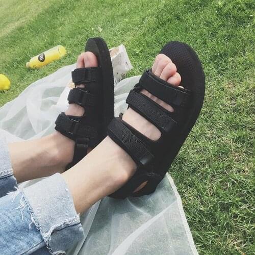 Plus Size 35-46 Men Women Harajuku Platform Sandals Summer Beach Casual Black Slippers Fashion Outdoor Chunky Sport Korean Shoes