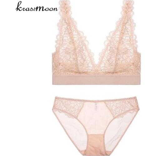 Sexy Transparent Women Bra Briefs Sets Embroidery Ladies Ultra-thin Lace Underwear Intimates Lingerie Bras and Panty Set BS96