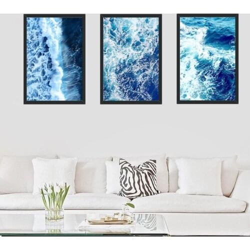 Blue Sea Seascape Wave Art Canvas Family Entrance Decorative Painting Wall Painting Cuadros Decoracion Salon Kitchen Wall Art
