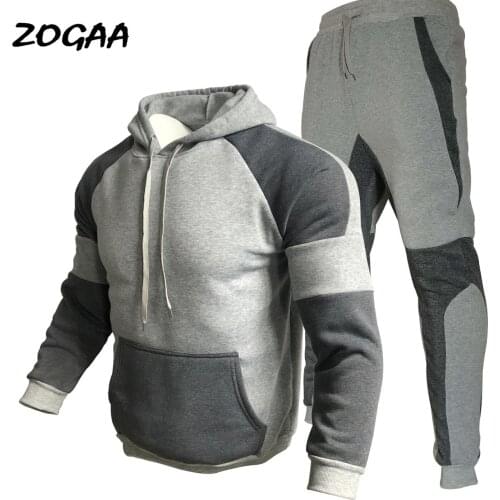 ZOGAA Sets Men Mens Plus Size Stitching Sweater Hooded Suit Clothing Sport Wear Sweatsuit Tracksuit Hot Male New Trendy Casual