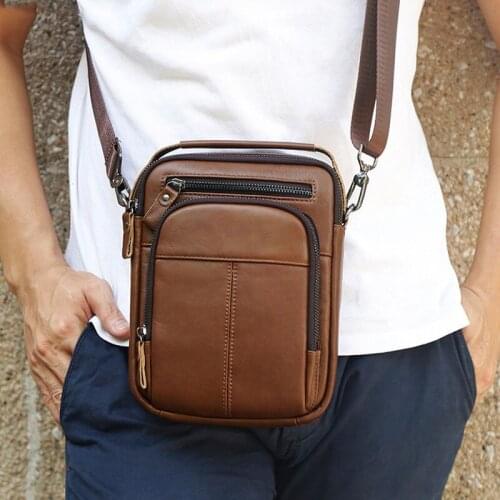 Vintage Men Messenger Bags Genuine Leather Male Multifunctional Zipper Shoulder Bags Small Crossbody Bag For Mens Business