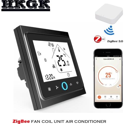 Smartlife App air conditioning Zigbee thermostat, 2P fan coil temperature controller,connect with wireless ZigBee gateway hub