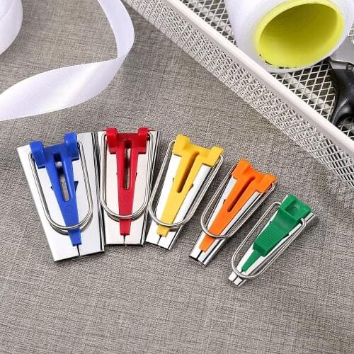 5pcs/set Tape Makers Tool&10pcs Plastic Clips Clamps 6MM/9MM/12MM/18MM/25MM 5 Sizes Bias Tape Maker For Fabric Sewing