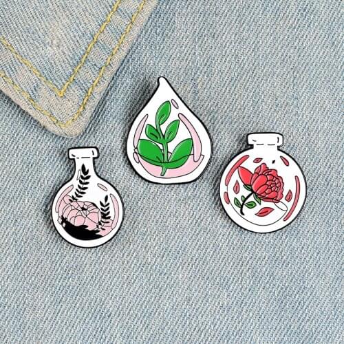 Indoor Glass Plant Enamel Pin Custom Wholesale Flower Brooch In Flask Lapel Pin Tube Green Leaf Badge Jewelry Gift for Friends