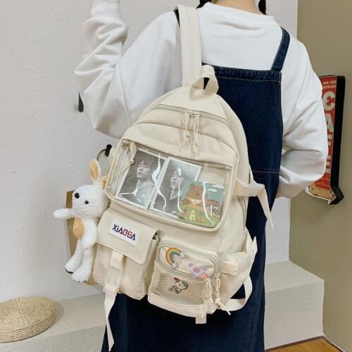 2021 Waterproof Nylon Women Backpack Large Capacity Transparent Travel Bag Unisex Insert Buckle Schoolbag New Multi-pocket